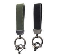 2 Pcs Porte-clés de voiture en cuir véritable fait à la main en peau de mouton porte clés universel Bling avec boucle anti perte en D pour femme - Porte-clé universel à 360 degrés(noir + vert)