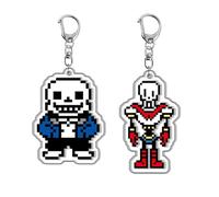 2 Pcs Porte Clés Under Tale sans Papyrus Figurine Jeux Under Tale Pendentifs Porte-Clés Decoration Acrylique Keychain (3)