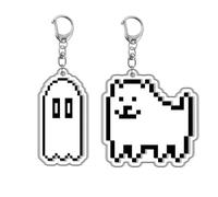 2 Pcs Porte Clés Under Tale sans Papyrus Figurine Jeux Under Tale Pendentifs Porte-Clés Decoration Acrylique Keychain (1)