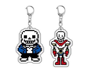 2 Pcs Porte Clés Under Tale sans Papyrus Figurine Jeux Under Tale Pendentifs Porte-Clés Decoration Acrylique Keychain (3)