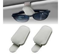2 Pcs Porte Lunettes de Visière Voiture en Cuir Universel Magnétique (Gris) | Clip de Support de Lunettes de Visière de Voiture, Support Lunettes pour Tous Types de Verres
