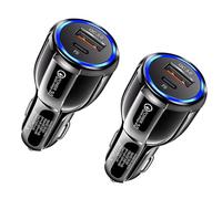 2 Pcs Prise de Chargeur de Voiture USB/QC3.0 + Type-C/PD,12V/24V Rapide Chargeur Allume-Cigare avec Lumière LED pour Voitures,Camions,Camionnettes,Bus（Noir）