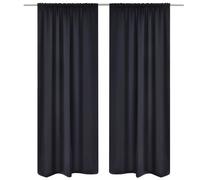 2 Pcs Rideau Blackout Occultant Noir Tête À Fente 135 X 245 Cm Noir