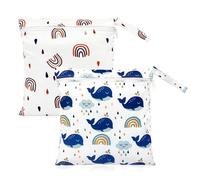2 Pcs Sac à Couches Lavables Sac Étanche avec Fermeture Eclair Réutilisable Accrochable Trousse Couches Sèches et Mouillées (Multicolore - B, 28 × 30 cm)
