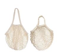 2 Pcs Sacs De Courses En Maille De Coton Réutilisables Beiges, Sac De Courses En Coton, Sac Filet à Provision, Cabas en Coton Tissé Portables et Lavables avec Longue Poignée pour Fruits et Légumes