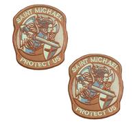 2 Pcs Saint Michael Protect Us Hook and Loop Embroidered Patch Tactical Military Army Combat Emblem for Clothes Clothing Jacket Jeans Unifrom Backpack Bags Vest Dog Harness -Brown