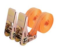 2 PCS Sangles d’Arrimage, Longueur 5m Largueur 25 mm, Capacité de Charge de 800 kg, Sangle a Cliquet avec Crochet pour Transport de matériel, Moto, vélo, déménagement, Bagage et Camping - Orange