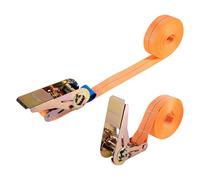 2 PCS Sangles d’Arrimage, Longueur 6m Largueur 25 mm, Capacité de Charge de 800 kg, Sangle a Cliquet avec Crochet pour Transport de matériel, Moto, vélo, déménagement, Bagage et Camping - Orange