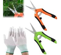 2 Pcs Secateur de Jardin, Sécateur à Lame Franche, Sécateur Professionnel avec Poignée Verrouillable, Inoxydable, avec Gants de Jardinage, Sécateur pour Plantes, Fleurs, Branches, Bonsaïs, Légumes