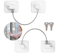 2 PCS Securite Fenetre Enfant, Entrebailleur Fenetre PVC Sans Percer Serrure Forte Adhésive Câble Bloc Fenetre Avec Clé, pour Réfrigérateur Portes et Tiroirs Fenêtres Securite Enfant