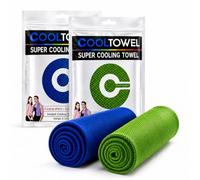 2 PCS Serviette de Refroidissement, 100x30 cm Serviette rafraîchissante pour Le Cou, Microfibre Speed Dry Doux et Respirant, Réutilisable pour Fitness, Sports, Voyages, Yoga(Bleu foncé + vert)