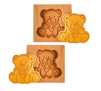 2 Pcs Set, 3D Carved Wooden Cookie Molds, Bear and Rabbit Animal Biscuit Press, Easy Release DIY Baking Tool for Chocolate, Cake Decorating, Christmas, Easter Gift