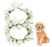 2 PCS/SET FLOWN BAND BAND 8,1x9,9 pouces Couronne de fleurs en tissu artificiel pour la tenue de mariage pour chien avec ruban blanc réglable Couronne élégante pour les mariages et les fêtes