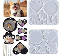 2 Pcs Silicone Resin Molds With 4 Metal Chains, 6 Pcs Epoxy Resin Mold Kit, Heart Shaped Dog Bone Mold For Keychain Pendant Diy