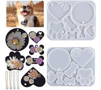 2 Pcs Silicone Resin Molds With 4 Metal Chains, 6 Pcs Epoxy Resin Mold Kit, Heart Shaped Dog Bone Mold For Keychain Pendant Diy