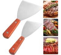 2 PCS Spatule Inox Manche en Bois Spatule Barbecue Plancha Grattoir Plancha Inox Spatule Plancha Inox Teppanyaki Spatule pour Barbecue Pizza Steak 20,5*10 cm, 20,5*7,5 cm,1 mm d'Épaisseur