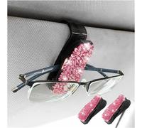 2 Pcs Support De Lunettes Voiture, Bling Cristal Strass Voiture Lunettes De Soleil Pare-Soleil Montage, Multifonctionnel Porte Lunette Voiture Avec Clip De Billet (Rose)[Auto5133789]