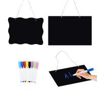 2 PCS Tableau Noir Bois Tableau avec Chaîne Suspendue, 8 stylos de Couleur, Craie Mural Écriture Suspendu Double Face Réutilisable Petit Format Noir Bois Solide Décoratif(25.5 * 20cm, 30 * 21cm)