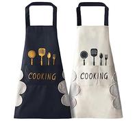 2 Pcs Tablier de Cuisine Impermeable Tablier de Cuisine Reglable Tablier avec Fonction Mains Essuyées Tablier Barbecue avec 2 Poche pour Cuisine Familial Restaurant Jardin Tablier de couple noir blanc