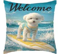 2 Pcs Taie d'oreiller Bichon Frisé Pillow Covers 45X45Cm