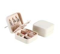 2 PCS,Travel Jewelry Case With Mirror Necklace Earrings Ring Organizer Display Boxes Pu Leather Zipper Storage Box Portable Pour Les Voyages, Le Lavage(White)