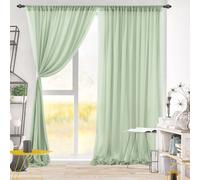 2 PCs Tulle Photo Fond de Rideau Blanc Arc de Mariage, décoration de rideau de fond de mariage, 150*215cm,gris vert