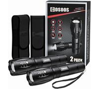 2 Pcs Ultra Powerful Led Flashlight With Case, Ipx4 Waterproof Tactical Torch, Military Aluminum, Zoomable With 5 Modes For Camping, Hiking, Emergencies