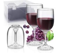 2 Pcs Verre À Vin Plastique Réutilisable,200Ml Verre A Vin Incassable Avec Sac Etanche Et Boîte Pratique,Gobelets A Tige Réutilisables Pour Camping,Garden-Partys,Pique-Niques,Anti-Chute,Amovible