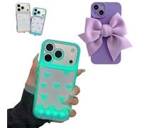 2 Pcs Vibrant LED Bowknot Phone Case for iPhone 14/15/16/17 Pro/Pro Max/Plus,Light-Up Phone Shell for Incoming Calls,Illuminated Ribbon Stylish Cellphone Cover (Blue, iPhone 17 Pro Max)