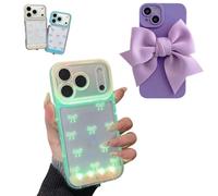 2 Pcs Vibrant LED Bowknot Phone Case for iPhone 14/15/16/17 Pro/Pro Max/Plus,Light-Up Phone Shell for Incoming Calls,Illuminated Ribbon Stylish Cellphone Cover (Yellow, iPhone 16 Plus)