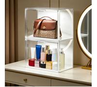 2 Pcs Vitrine Acrylique Transparente avec LED 36x22x27cm Boîte d'Exposition avec Porte Magnétique Anti-Poussière Vitrine Présentoir