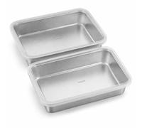2 PcsBac de Cuisson en Inox, Bac de Plat Four, Plaques à Paner, Plat Rectangulaire en Acier Inoxydable avec Couvercle, Plateau de Cuisson Four pour Paner Tranches de Viande Poisson(25 x 19 x 5 cm)