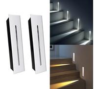 2 Pec Eclairage Escalier Exterieur 3W LED Appliques Escalier 230V Applique Murale encastrée IP65 Etanche LED Intérieur 3000K Blanc Chaud Pour Escaliers Jardin (Boîtier Blanc, Blanc Chaud 3000K)