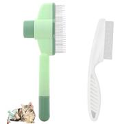 2 Peigne pour chats, Peigne Autonettoyante pour Animaux, Puces pour Chat avec Bouton, avec Brosse Blanche, pour Enlever Puces, Tiques, Taches de Larmes, et Pellicules, Vert