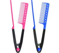 2 Peignes Plats Peigne à Lisser Peigne Brosse à Cheveux de Salon Peigne de Coiffure Lisseur en Forme de V (Roes Rouge, Bleu)