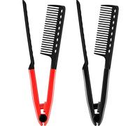 2 Peignes Plats Peigne à Lisser Peigne Brosse à Cheveux de Salon Peigne de Coiffure Lisseur en Forme de V (Roes Rouge, Noir)