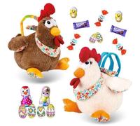 2 Peluches Poules garnies de 30 chocolats de Pâques: Kinder Schokobons, Moulages et Œufs | Parfait pour Offrir ou Décorer la Table