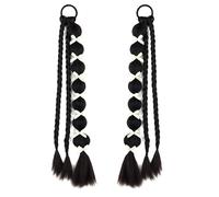 2 perruques Brown Bubble Braid Y2K, extensions queue de cheval pour femmes en fibres haute température, style tendance, accents rubans, brun naturel, look bubble braid jeune, moderne et dynamique