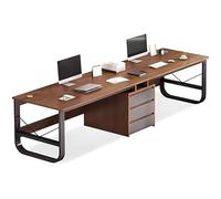2 Personnes Bureau d'Ordinateur Pieds Métal Structure Robuste pour Domicile Salons Salles Bureau Style industriel Walnut color