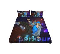 2 Personnes Ensemble Literie Style Sportif Hip Hop Parkour Noir Vert fluorescent Bleu Violet Housse de Couette Avec Fermeture éclair, Enfant Garçon Adolescent (Style 2,240x220 cm + 50x75 cm * 2)
