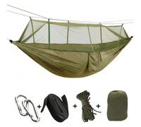 2 personnes Hamac de camping de jardin avec moustiquaire, lit d'ameublement extérieur, tissu de parachute, balançoire de couchage, suspendu portable Armée verte,camouflage,bleu,vert,gris,Nouvelle oran