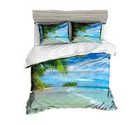 2 Personnes Housse de Couette 220 x 240 cm Conception de la Plage en 3D Tropicale Palmiers à Voile Ciel Bleu La Mer Lever du Soleil au Crépuscule Paysage Romantique Parures de Lit (Style # 2, King)