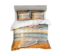 2 Personnes Housse de Couette 220 x 240 cm Conception de la Plage en 3D Tropicale Palmiers à Voile Ciel Bleu La Mer Lever du Soleil au Crépuscule Paysage Romantique Parures de Lit (Style # 4, King)