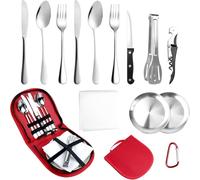 2 Personnes Vaisselle Camping, 14 PCS Set de Couverts de Camping, Kit de Couverts de Camping Portable en Acier Inoxydable, pour la Randonnée, l'escalade,Barbecues, Le Plein Air