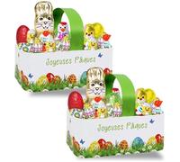 2 petits paniers garnis de 30 chocolats de Pâques: Kinder Schokobons, Moulages et Œufs | Parfait pour offrir ou décorer la table