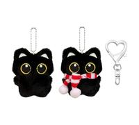 2 Petits Pendentifs De Chat Noir Grinçants Et 2 Boucles d'amour À 8 Chiffres, Porte-Clés Au Son Mignon, Décoration D'Écharpe Noire, Décoration De Sac, Pendentif Mignon De Guérison.