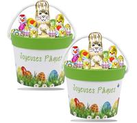 2 petits Seaux garnis de 20 chocolats de Pâques: Kinder Schokobons, Moulages et Œufs | Parfait pour offrir ou décorer la table