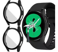 [2 Pezzi Opaco Custodia per Samsung Galaxy Watch 4 44mm Pellicola Protettiva, Rigida PC Vetro Temperato Cover Anti-Graffio Schermo Protezione Copertina per Galaxy Watch 4 44mm (Nero/Nero)