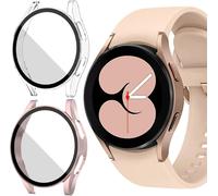 [2 Pezzi Opaco Custodia Per Samsung Galaxy Watch 4 / Fe 40mm Pellicola Protettiva, Rigida Pc Vetro Temperato Cover Anti-Graffio Schermo Protezione Case Galaxy Watch Fe / 4 (Chiaro/Ororosa)