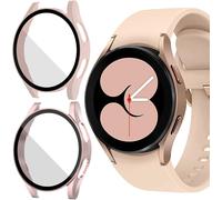 [2 Pezzi Opaco Custodia Per Samsung Galaxy Watch 4 / Fe 40mm Pellicola Protettiva, Rigida Pc Vetro Temperato Cover Anti-Graffio Schermo Protezione Case Galaxy Watch Fe / 4 (Rosa/Ororosa)